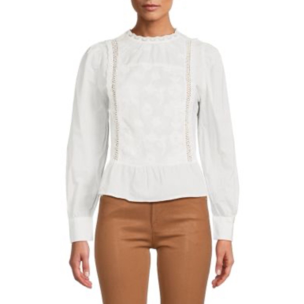 Sandro Paris White Edwardian Gala Blouse Lace Collar Size Small